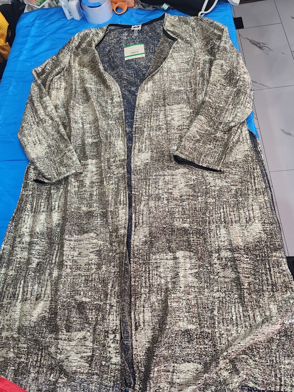 Anne Klein Metallic Taupe Open-Front Coatigan